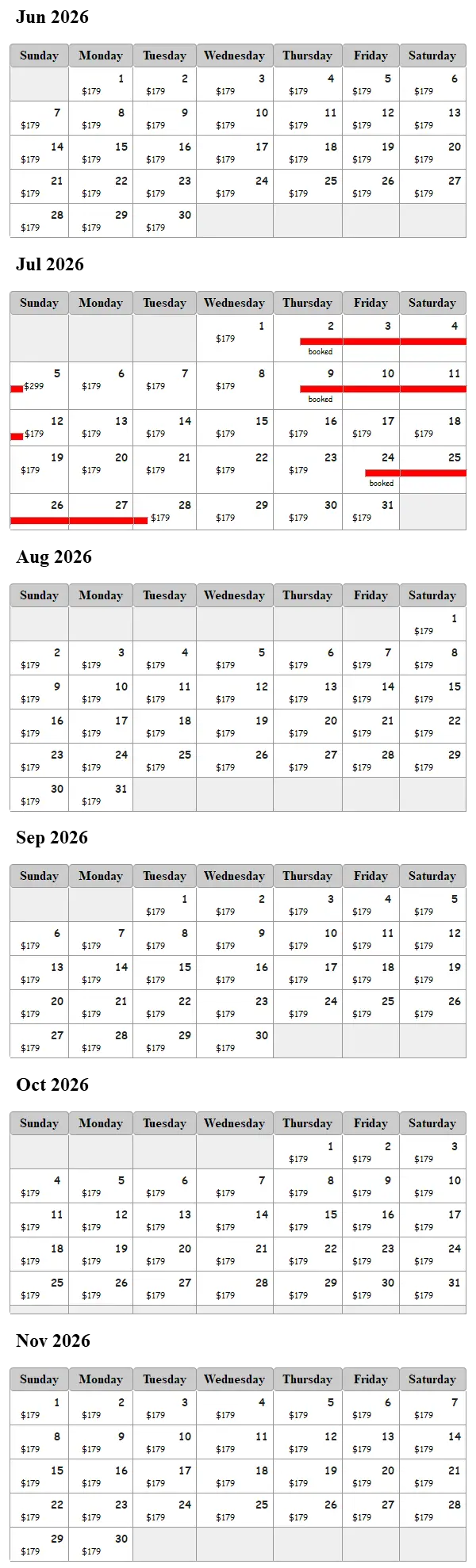 Toledo Bend Serenity availability calendar